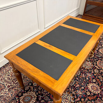 Klassiek-Engels-Antiek-Oud-Vintage-Chesterfield-Schrijftafel-Bureau-Desk-Zwart-Leder