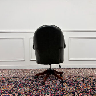 Klassiek-Engels-Chesterfield-Antiek-Oud-Vintage-Bureaustoel-Director-Directors-Chair-Groen-Leder-4