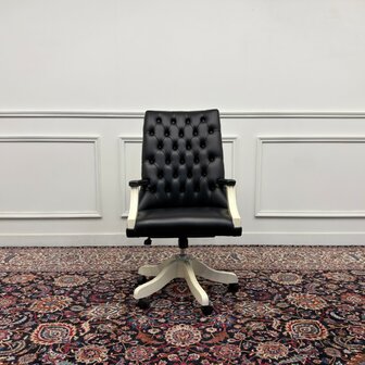 Klassiek-Engels-Antiek-Oud-Vintage-Chesterfiel-Bureaustoel-President-Chair-Zwart-Leder-2