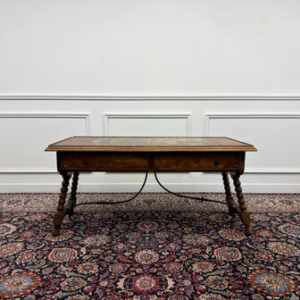 Klassiek-Spaans-Antiek-Oud-Vintage-Schrijftafel-19e-eeuw-Met-Lederen-Wereldkaart-2