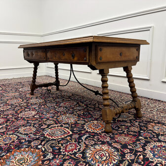 Klassiek-Spaans-Antiek-Oud-Vintage-Schrijftafel-19e-eeuw-Met-Lederen-Wereldkaart-5