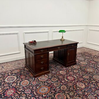 Klassiek-Engels-Antiek-Oud-Vintage-Chesterfield-Bureau-Desk-Groen-Leder-1