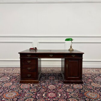 Klassiek-Engels-Antiek-Oud-Vintage-Chesterfield-Bureau-Desk-Groen-Leder-2