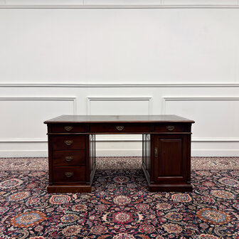 Klassiek-Engels-Antiek-Oud-Vintage-Chesterfield-Bureau-Desk-Groen-Leder-3