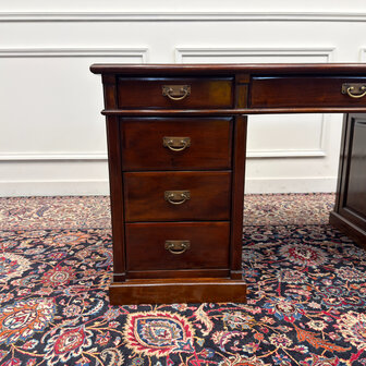 Klassiek-Engels-Antiek-Oud-Vintage-Chesterfield-Bureau-Desk-Groen-Leder-9