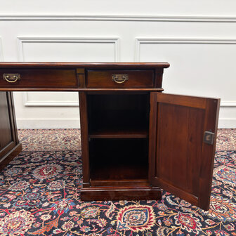 Klassiek-Engels-Antiek-Oud-Vintage-Chesterfield-Bureau-Desk-Groen-Leder-15