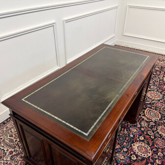 Klassiek-Engels-Antiek-Oud-Vintage-Chesterfield-Bureau-Desk-Groen-Leder-16