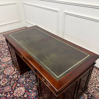 Klassiek-Engels-Antiek-Oud-Vintage-Chesterfield-Bureau-Desk-Groen-Leder-17