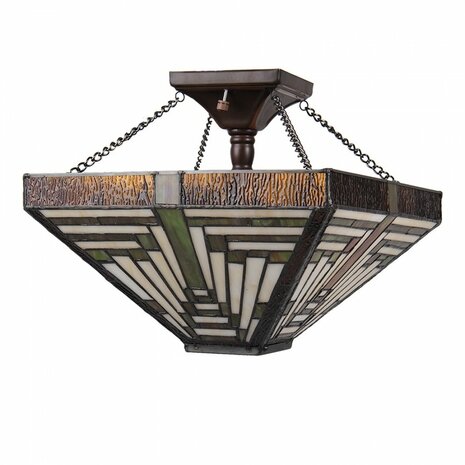 Antieke-Tiffany-plafondlamp-hanglamp-groen-glas-vierkant-plafonniere-1