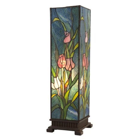 Tiffany-tafellamp-Art-Nouveau-groen-roze-glas-tulpen-vierkant-tiffany-bureaulamp