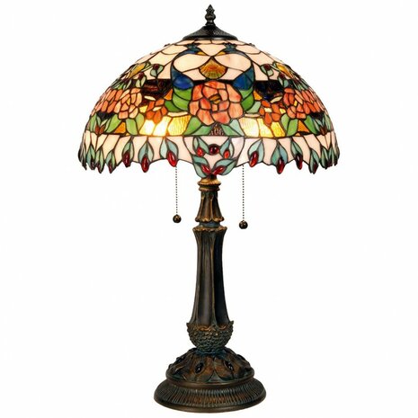 Tiffany-tafellamp-rood-groen-glas-roos-halfrond-tiffany-bureaulamp
