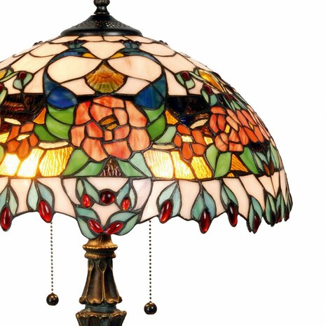 Tiffany-tafellamp-rood-groen-glas-roos-halfrond-tiffany-bureaulamp-1