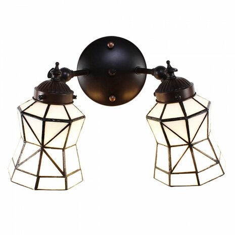 Dubbele-Tiffany-wandlamp-tiffany-wit-bruin-glas-metaal-muurlamp