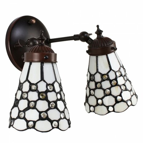 Dubbele-Tiffany-wandlamp-wit-bruin-glas-metaal-muurlamp -klassiek-2