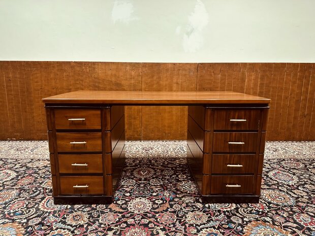 Klassiek-Antiek-Chesterfield-Engels-Art-Deco-Bureau-Desk-Partnerdesk