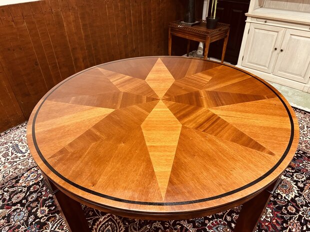 Klassiek-Engels-Art-Deco-Ronde-Vergadertafel-Eetafel-Inleg