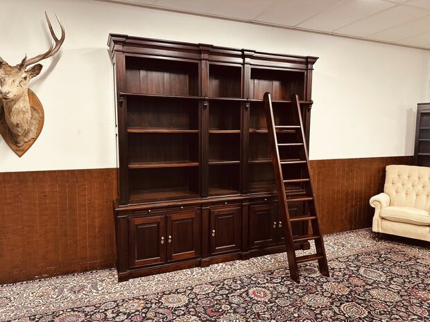 Klassiek-Engels-Antiek-Oud-Mahonie-Boekenkast-Bibliotheekkast-Kast-met-Ladder