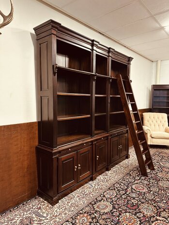Klassiek-Engels-Antiek-Oud-Mahonie-Boekenkast-Bibliotheekkast-Kast-met-Ladder