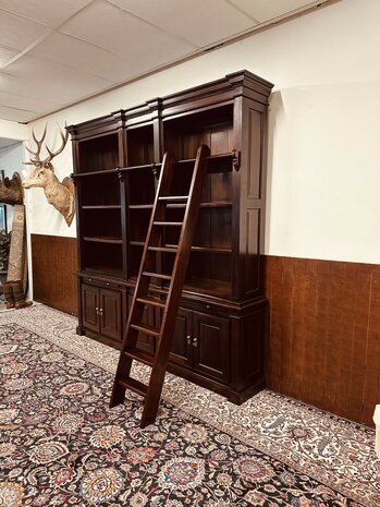 Klassiek-Engels-Antiek-Oud-Mahonie-Boekenkast-Bibliotheekkast-Kast-met-Ladder