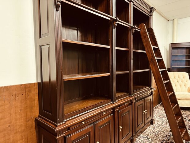 Klassiek-Engels-Antiek-Oud-Mahonie-Boekenkast-Bibliotheekkast-Kast-met-Ladder