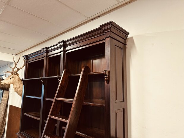 Klassiek-Engels-Antiek-Oud-Mahonie-Boekenkast-Bibliotheekkast-Kast-met-Ladder