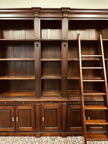 Klassiek-Engels-Antiek-Oud-Mahonie-Boekenkast-Bibliotheekkast-Kast-met-Ladder
