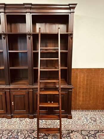 Klassiek-Engels-Antiek-Oud-Mahonie-Boekenkast-Bibliotheekkast-Kast-met-Ladder