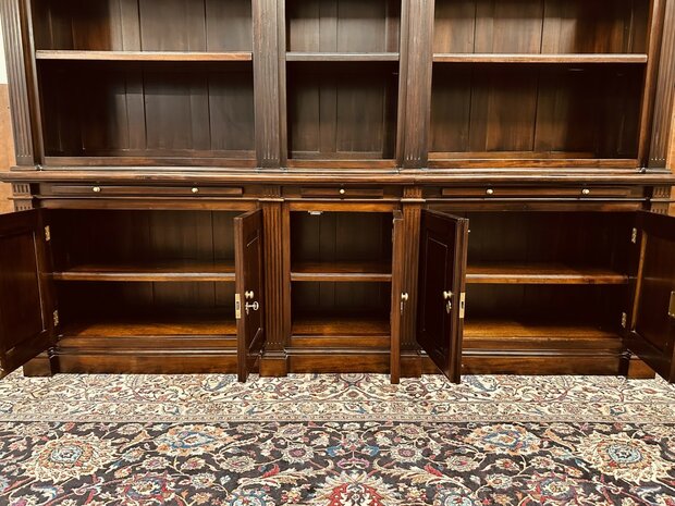 Klassiek-Engels-Antiek-Oud-Mahonie-Boekenkast-Bibliotheekkast-Kast-met-Ladder