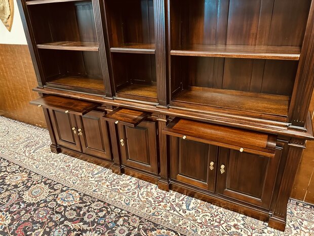 Klassiek-Engels-Antiek-Oud-Mahonie-Boekenkast-Bibliotheekkast-Kast-met-Ladder