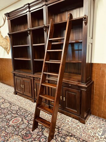 Klassiek-Engels-Antiek-Oud-Mahonie-Boekenkast-Bibliotheekkast-Kast-met-Ladder