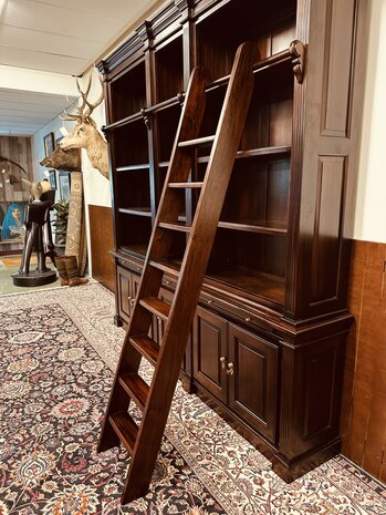 Klassiek-Engels-Antiek-Oud-Mahonie-Boekenkast-Bibliotheekkast-Kast-met-Ladder