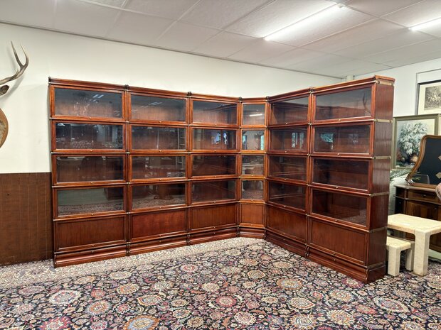 Klassiek-Oud-Engels-Antiek-Chesterfield-Originele-Globe-Wernicke-Modulaire-Boekenkast-Hoekkast-Bibliotheekkast-Vitrinekast