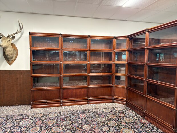 Klassiek-Oud-Engels-Antiek-Chesterfield-Originele-Globe-Wernicke-Modulaire-Boekenkast-Hoekkast-Bibliotheekkast-Vitrinekast