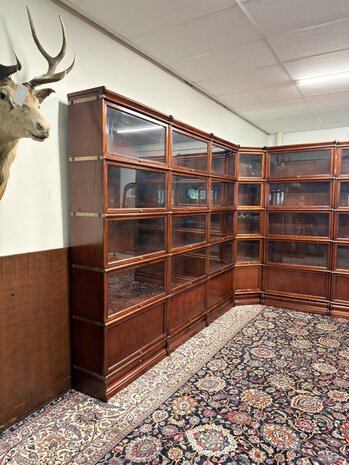 Klassiek-Oud-Engels-Antiek-Chesterfield-Originele-Globe-Wernicke-Modulaire-Boekenkast-Hoekkast-Bibliotheekkast-Vitrinekast