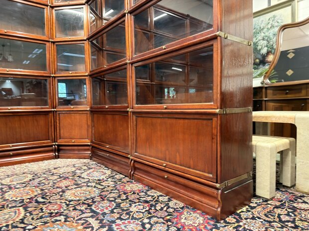 Klassiek-Oud-Engels-Antiek-Chesterfield-Originele-Globe-Wernicke-Modulaire-Boekenkast-Hoekkast-Bibliotheekkast-Vitrinekast
