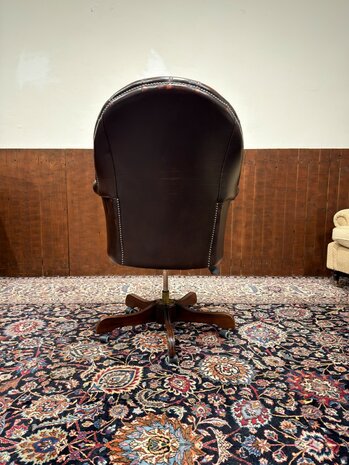 Klassiek-Engels-Antiek-Oud-Springvale-Chesterfield-Bureaustoel-Director-Chair-Oxblood-Leder