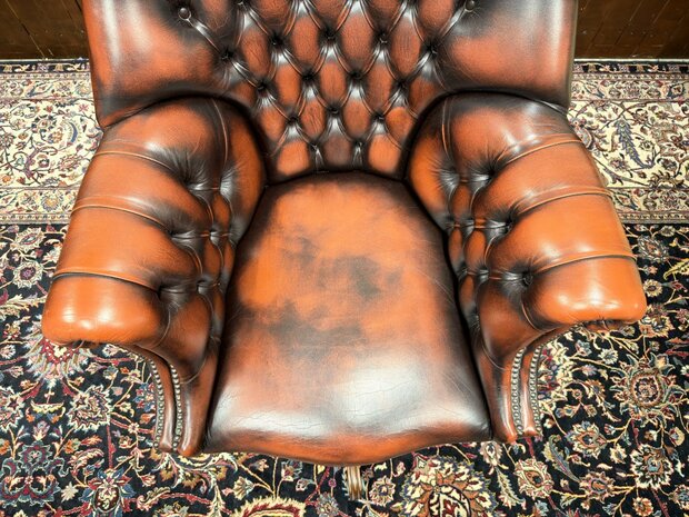 Klassiek-Engels-Antiek-Oud-Springvale-Chesterfield-Bureaustoel-Director-Chair-Oxblood-Leder