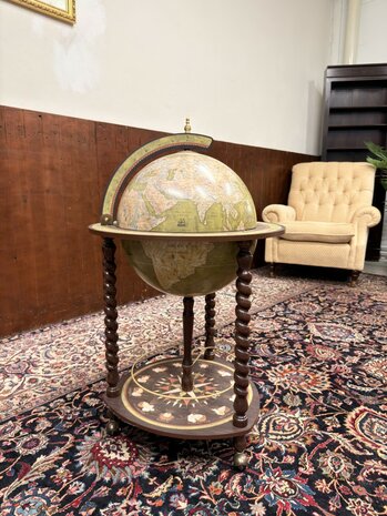Klassiek-Oud-Antiek-Italiaans-Zoffoli-Bar-Drank-Globe-Weredbol-Vloermodel