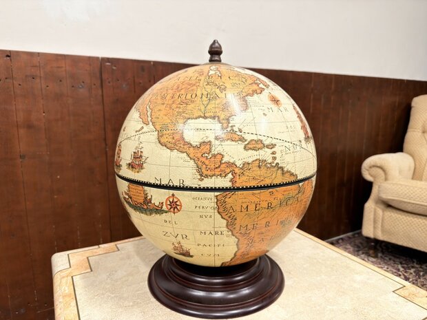 Klassiek-Oud-Antiek-Italiaans-Zoffoli-Bar-Drank-Globe-Weredbol-Tafelmodel