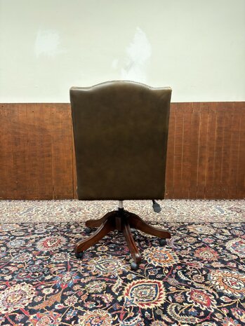Klassiek-Engels-Oud-Antiek-Nieuw-Nieuwe-Chesterfield-Bureaustoel-President-Chair-Geel-Leder