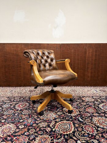 Klassiek-Engels-Antiek-Oud-Chesterfield-Bureaustoel-President-Chair-Nieuw