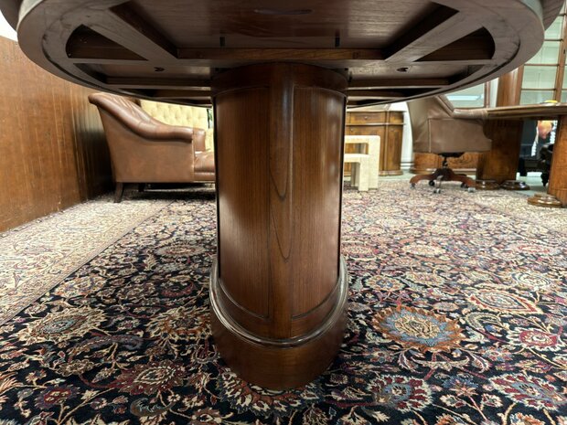 Klassiek-Oud-Antiek-Engels-Chesterfield-Globe-Wernicke-Vergadertafel-Conferentietafel-Tafel-met-Bruin-Lederen-Inleg