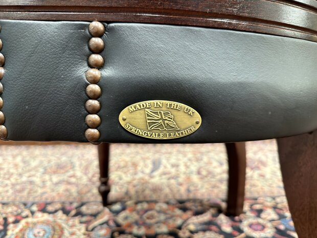 Klassiek-Oud-Antiek-Engels-Springvale-Chesterfield-Zwart-Lederen-Bureaustoel-Stoel-Captain-Chair