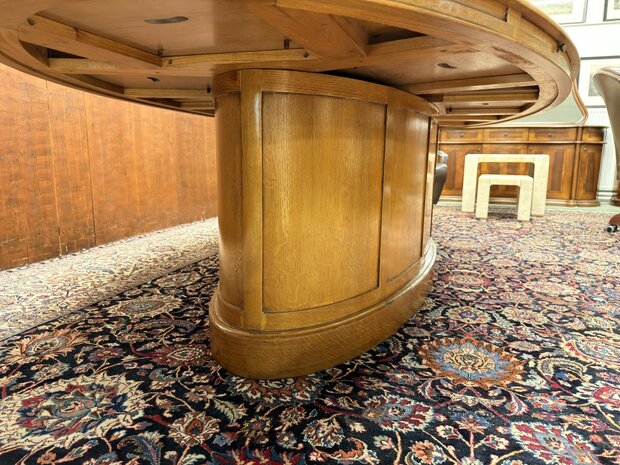 Klassiek-Oud-Antiek-Engels-Chesterfield-Globe-Wernicke-Art-Deco-Vergadertafel-Conferentietafel-Tafel