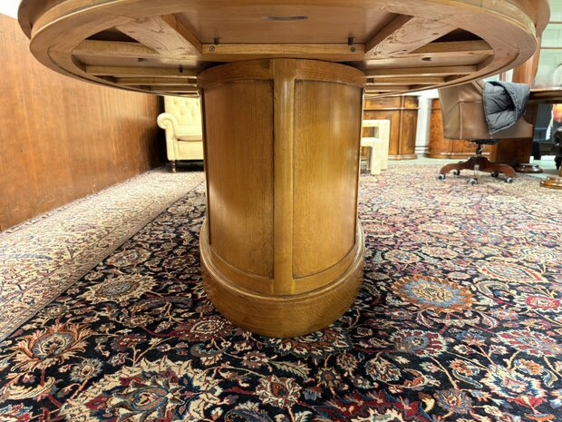 Klassiek-Oud-Antiek-Engels-Chesterfield-Globe-Wernicke-Art-Deco-Vergadertafel-Conferentietafel-Tafel
