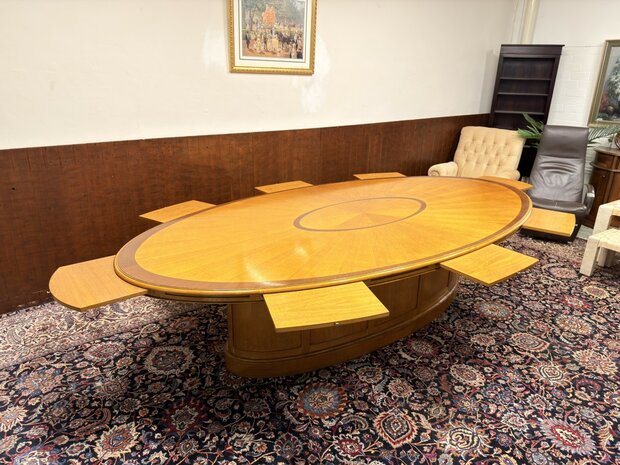 Klassiek-Oud-Antiek-Engels-Chesterfield-Globe-Wernicke-Art-Deco-Vergadertafel-Conferentietafel-Tafel