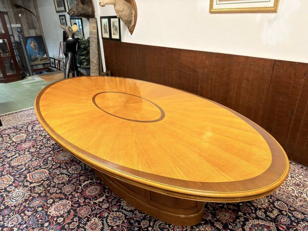 Klassiek-Oud-Antiek-Engels-Chesterfield-Globe-Wernicke-Art-Deco-Vergadertafel-Conferentietafel-Tafel