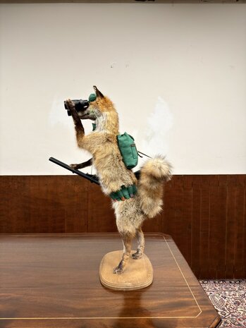 Taxidermie-Opgezet-Vos-verkleed-als-Jager