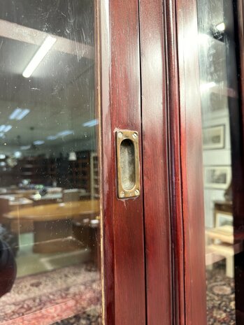 Klassiek-Oud-Antiek-Engels-Chesterfield-Mahoniehout-Mahonie-Boekenkast-Bibliotheekkast-met-Ladder