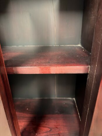 Klassiek-Oud-Antiek-Engels-Chesterfield-Mahoniehout-Mahonie-Boekenkast-Bibliotheekkast-met-Ladder